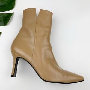 Vintage Stuart Weitzman Ankle Boots Tan Leather Heels Pointed Toe Women's 6.5